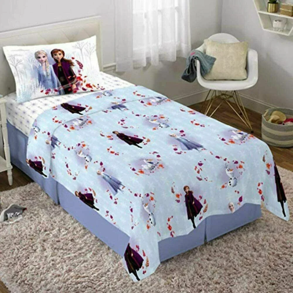 Disney Frozen 2 Elsa Anna Twin Sheet Flat Fitted Pillowcase 3 Pc Set Microfiber